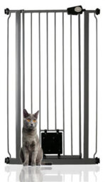 Bettacare Pet Gate With Lockable Cat Flap, Narrow, 68.5Cm - 75Cm, Slate Grey, 104Cm In Height