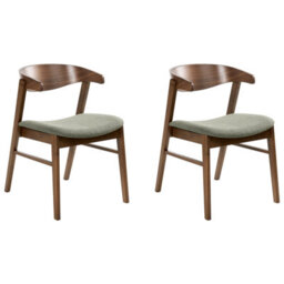 Beliani Set Of 2 Dining Chairs Lilly Fabric Dark Green/ Brown