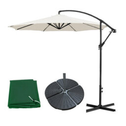 Sundaze 3M Cream Garden Cantilever Banana Parasol Umbrella Crank Hanging Patio With Base Weights & Cover - thumbnail 1