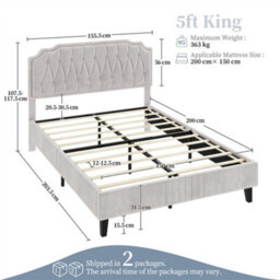 Yaheetech Upholstered Bed Frame With Button-Tufted Adjustable Headboard - Beige / King - thumbnail 4