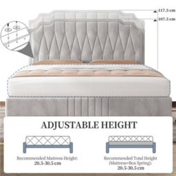 Yaheetech Upholstered Bed Frame With Button-Tufted Adjustable Headboard - Beige / King - thumbnail 6