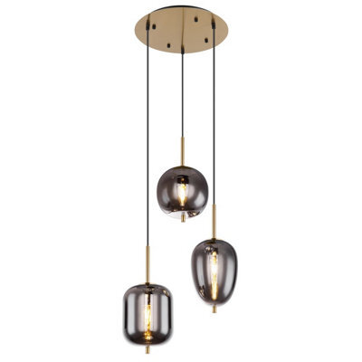 Luminosa Lighting Luminosa Blacky I Cluster Pendant Ceiling Light Brass-Coloured Glass Shade 3X E14 - image 1