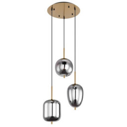 Luminosa Lighting Luminosa Blacky I Cluster Pendant Ceiling Light Brass-Coloured Glass Shade 3X E14 - thumbnail 2