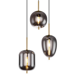 Luminosa Lighting Luminosa Blacky I Cluster Pendant Ceiling Light Brass-Coloured Glass Shade 3X E14 - thumbnail 3