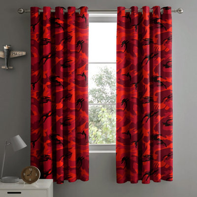 Velosso Camouflage Eyelet Curtains - Red