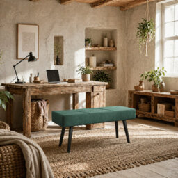 Wyld Haus Mazuka Green End-Of-Bed Bench With X-Frame Black Metal Legs, Geometric Pattern, L100 X D36 X H45Cm - thumbnail 1