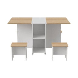 Drop Leaf Dining Table And 4 Stools Set, 5 Piece Foldable Kitchen Table Set - thumbnail 5
