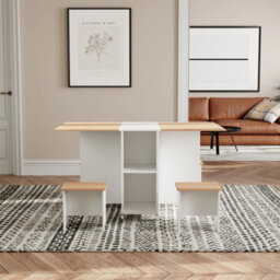 Drop Leaf Dining Table And 4 Stools Set, 5 Piece Foldable Kitchen Table Set - thumbnail 3