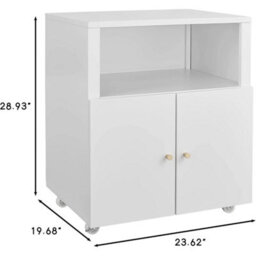 Metal Printer Stand Wheel Storage Cabinet Door Open Shelf White - thumbnail 2