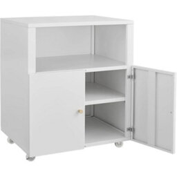 Metal Printer Stand Wheel Storage Cabinet Door Open Shelf White - thumbnail 3