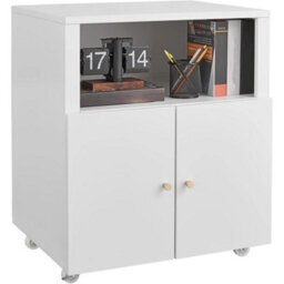 Metal Printer Stand Wheel Storage Cabinet Door Open Shelf White - thumbnail 4