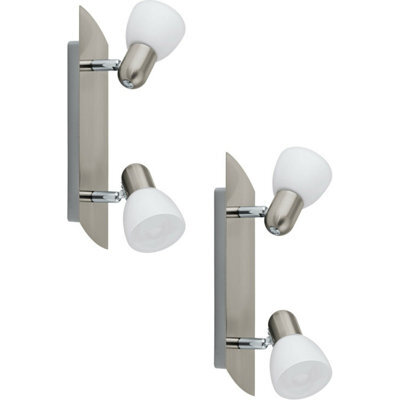 2 Pack Satin Nickel Wall Spot Lights With White Glass Shades - E14 2X40W - image 1