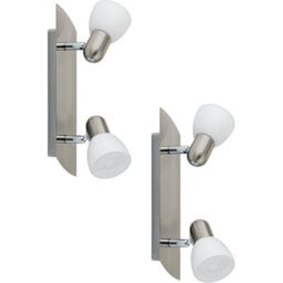 2 Pack Satin Nickel Wall Spot Lights With White Glass Shades - E14 2X40W - thumbnail 1