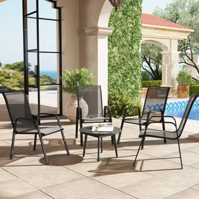 Outsunny Set Of 4 Garden Dining Chair Set Outdoor W/ High Back, Black - image 1