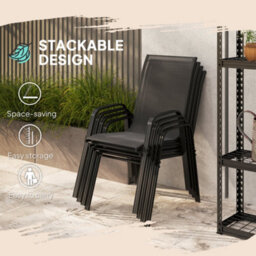 Outsunny Set Of 4 Garden Dining Chair Set Outdoor W/ High Back, Black - thumbnail 5