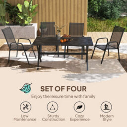 Outsunny Set Of 4 Garden Dining Chair Set Outdoor W/ High Back, Black - thumbnail 4