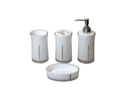 4 Pieces Acrylic Bathroom Complete Accessories Set With Lotion Dispenser/soap Pump, Tumbler, Soap Dish, Toothbrush Holder White - image 1