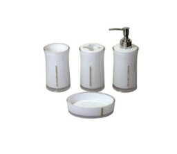 4 Pieces Acrylic Bathroom Complete Accessories Set With Lotion Dispenser/soap Pump, Tumbler, Soap Dish, Toothbrush Holder White