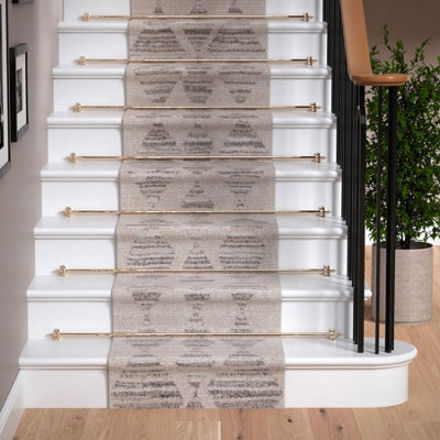 Loomed Neutral Beige Distressed Diamond Tonal Soft Extra Long Runner Rug Stair Carpet 60Cmx6M - image 1