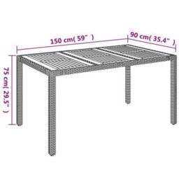 Vidaxl Garden Table With Wooden Top Black 150X90X75 Cm Poly Rattan - thumbnail 3