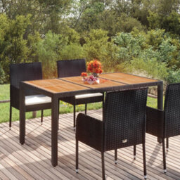 Vidaxl Garden Table With Wooden Top Black 150X90X75 Cm Poly Rattan - thumbnail 2