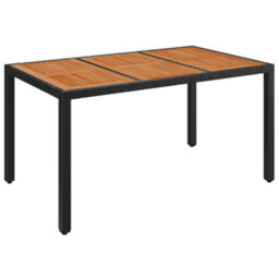 Vidaxl Garden Table With Wooden Top Black 150X90X75 Cm Poly Rattan - thumbnail 1