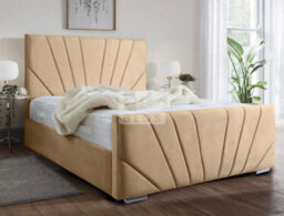 Stratus Interiors Windsor Diagonal Lined Art Deco Velvet Bed Frame With Optional Gas Lift Storage - Grey - Metal Gaslift - thumbnail 5