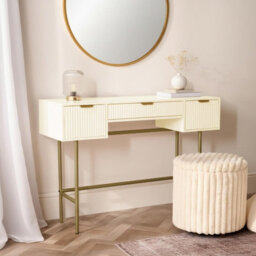 Ohs Ribbed Dressing Table Vanity Makeup Desk With 3 Drawers - thumbnail 2