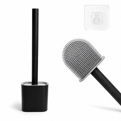 Mass Dynamic Black Toilet Brush With Holder, Flexible Silicone Brush Head, Long Non-Slip Handle, Ventilated Anti-Drip Holder - image 1