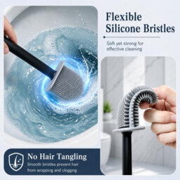 Mass Dynamic Black Toilet Brush With Holder, Flexible Silicone Brush Head, Long Non-Slip Handle, Ventilated Anti-Drip Holder - thumbnail 3