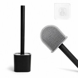 Mass Dynamic Black Toilet Brush With Holder, Flexible Silicone Brush Head, Long Non-Slip Handle, Ventilated Anti-Drip Holder - thumbnail 1
