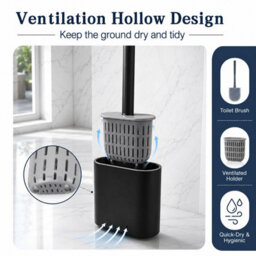 Mass Dynamic Black Toilet Brush With Holder, Flexible Silicone Brush Head, Long Non-Slip Handle, Ventilated Anti-Drip Holder - thumbnail 4