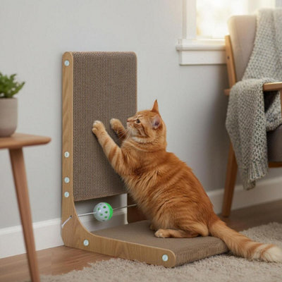 Skylos 48Cm L Shaped Cat Scratching Board With Ball Toy Wall Furniture Brown - image 1