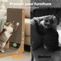Skylos 48Cm L Shaped Cat Scratching Board With Ball Toy Wall Furniture Brown - thumbnail 8