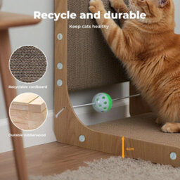 Skylos 48Cm L Shaped Cat Scratching Board With Ball Toy Wall Furniture Brown - thumbnail 7
