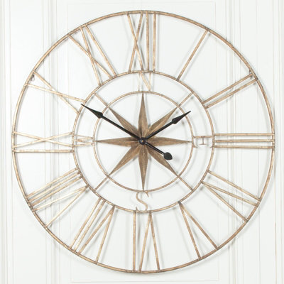 Extra Large 120Cm Aged Vintage Finish Compass Style Wall Clock - image 1