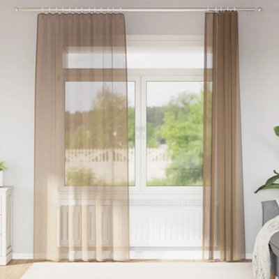 Berkfield Voile Curtains With Rod Pockets 2 Pcs Light Brown - image 1