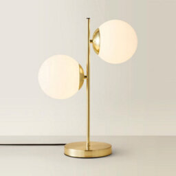 Valuelights Jas 2 Light Gold Metal Stem Bedside Table Lamp With White Frosted Glass Shades - Bulbs Included - thumbnail 4