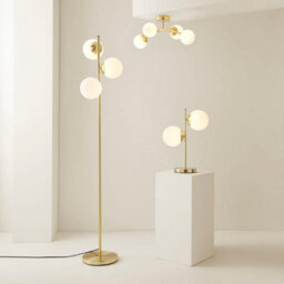 Valuelights Jas 2 Light Gold Metal Stem Bedside Table Lamp With White Frosted Glass Shades - Bulbs Included - thumbnail 7
