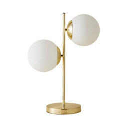 Valuelights Jas 2 Light Gold Metal Stem Bedside Table Lamp With White Frosted Glass Shades - Bulbs Included - thumbnail 8