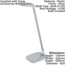 Sleek Silver Touch Table Desk Lamp With Dimming Led Bulb - Modern Lighting Solution - thumbnail 2