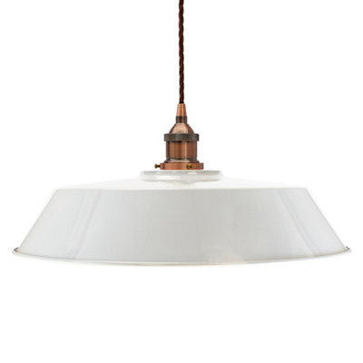 Pale Grey Large Chancery Painted Dome Pendant Light With Antique Copper Lamp Holder And Brown Twisted Cable - Se Home - image 1