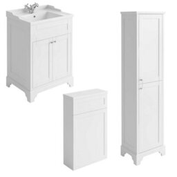 Plum&clay Belmont Traditional White 3 Piece Bathroom Furniture Set Vanity Unit Tall Storage Unit Wc Unit Set