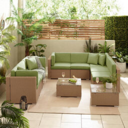 Furniturebox Orlando Green, Beige Rattan Garden Sofa Modular Outdoor Patio Couch Seating, Table & 8 Chairs Garden Corner Sofa Set - thumbnail 2