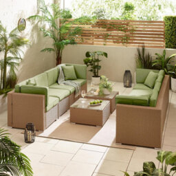 Furniturebox Orlando Green, Beige Rattan Garden Sofa Modular Outdoor Patio Couch Seating, Table & 8 Chairs Garden Corner Sofa Set - thumbnail 4