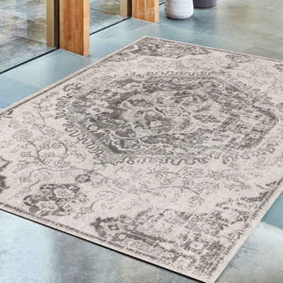 Medallion Ivory Traditional Floral Jute Backing Easy To Clean Rug For Living Room Bedroom And Dining Room-160Cm X 230Cm - image 1