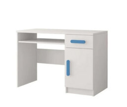 Arte Practical White Computer Desk H760mm W1100mm D500mm - Blue Handles For Serene Study Areas - thumbnail 1