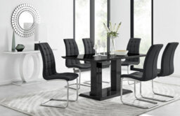 Furniturebox Imperia Black High Gloss 6 Seater Dining Table With Structural 2 Plinth Column Legs 6 Black Padded Faux Leather Murano Chairs - thumbnail 1