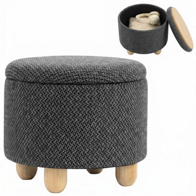 Round Storage Ottoman With Reversible Lid, Dark Grey - image 1