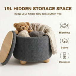 Round Storage Ottoman With Reversible Lid, Dark Grey - thumbnail 7
